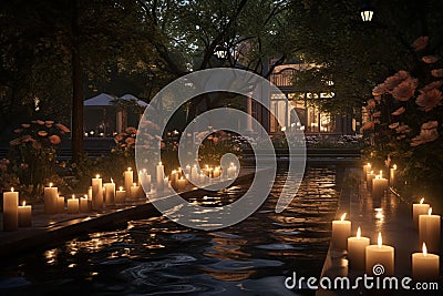 Memorial Garden Bathed in Soft Candlelight A Stock Photo