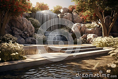 Memorial Garden with Cascading Waterfall A Stock Photo