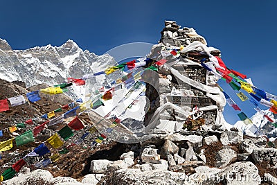Memorial of Lhotse south face heroes under Mount Lhotse Editorial Stock Photo
