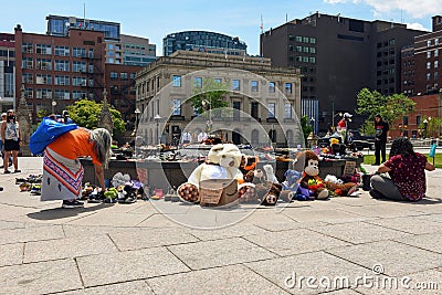 Memorial in Ottawa for the 215 indigenous children whose remains found on Residential School grounds in Canada Editorial Stock Photo