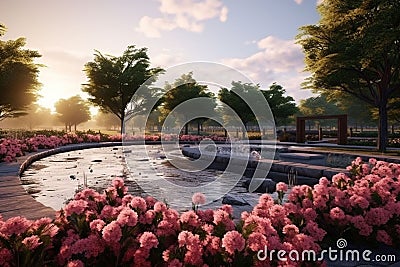 Memorial Park with Blooming Flowers A serene Stock Photo