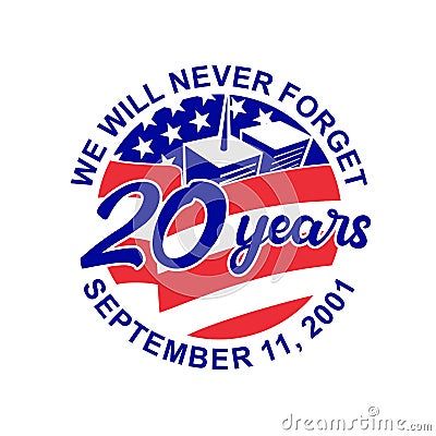 9-11 Memorial Patriot Day September 11 2001 20 Years Tribute Circle Retro Color Vector Illustration