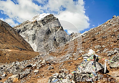 The memorial place on Everest Base Camp trek outside the village of Dughla in Nepal Stock Photo
