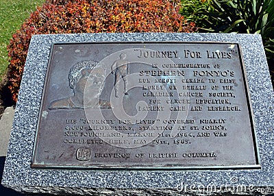 Memorial plaque of Terrance Stanley `Terry` Fox Editorial Stock Photo