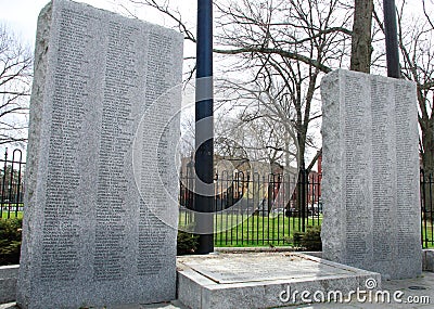 Memorial stones with all the names of servicemen and women in WW2 (worcester Ma) Editorial Stock Photo
