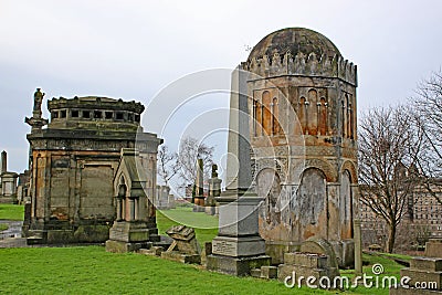 Memorial stones in Glasgow Necropolis, Scotland Stock Photo