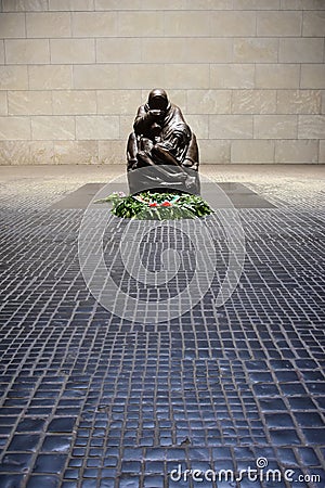 A memorial to all victims of war and dictatorship, the sculpture `Mother with Her Dead Son` in Berlin, Germany Stock Photo