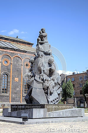 Memorial to the victims of the Spitak earthquake in 1988 near Church of the Holy Saviour. Gyumri Editorial Stock Photo