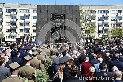 ceremony at the monument to the Jewish uprising in the Warsaw Ghetto Editorial Stock Photo
