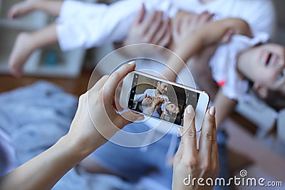 Memories are important for family. Take a photo and save memories. Stock Photo