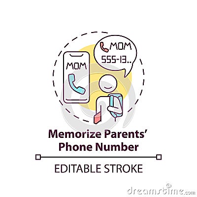 Memorize parents phone number concept icon Cartoon Illustration