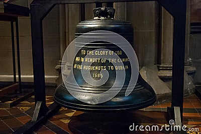 Memory bell inside Saint Patrick cathedral in Dublin, Ireland Editorial Stock Photo