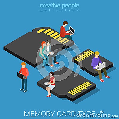 Memory card type size SD mini micro MMC flat 3d isometric vector Vector Illustration