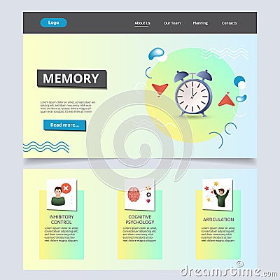 Memory flat landing page website template. Inhibitory control, cognitive psychology, articulation. Web banner with Vector Illustration