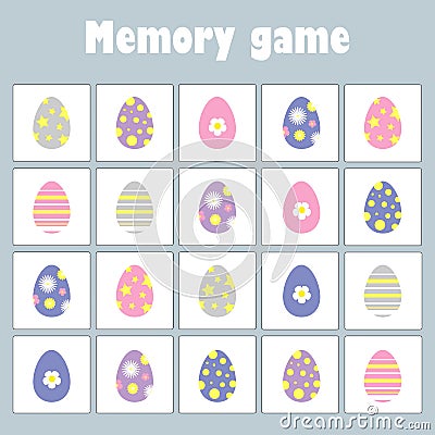 Memory game with pictures easter theme for children, fun education game for kids, preschool activity, task for the development of Stock Photo