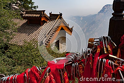 Memory locks on the sacred Huashan mountain. China. Editorial Stock Photo