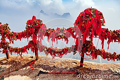 Memory locks on the sacred Huashan mountain. China. Editorial Stock Photo