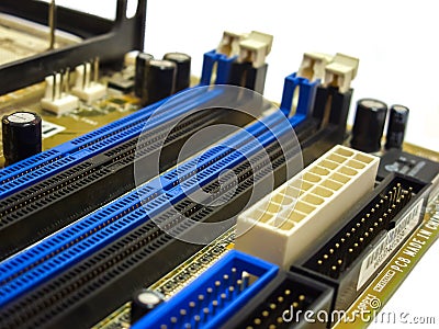 Memory slots for connecting RAM Stock Photo