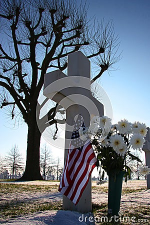 Veterans cross, stars and stripes. Stock Photo