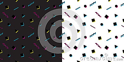 Memphis abstract geometric seamless patterns. Colored vector textures set. Vector Illustration