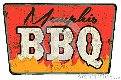 Memphis BBQ Barbecue Sign Old Rusted Metal Invitation Stock Photo