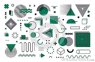 Memphis design elements. Abstract geometric line shapes, modern geometry set hipster 80s 90s style. Vector illustration Vector Illustration