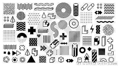 Memphis geometric shapes. Trendy graphic element. Different shape funky graphic silhouette for design. Vector isolated Vector Illustration