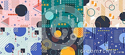 Memphis geometry background. Colorful shapes pattern, vivid coloring texture and funky color patterns abstract vector Vector Illustration