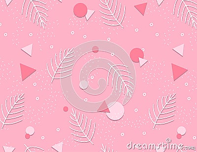 Memphis Pattern Background with Leafs. Fashion design 80-90s Vector Illustration