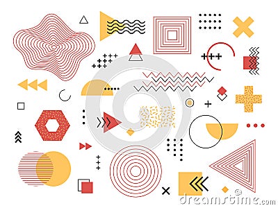 Memphis retro design elements. Set of 90s geometric shapes, vintage constructivism elements for poster, cover, ad. Vector art Vector Illustration