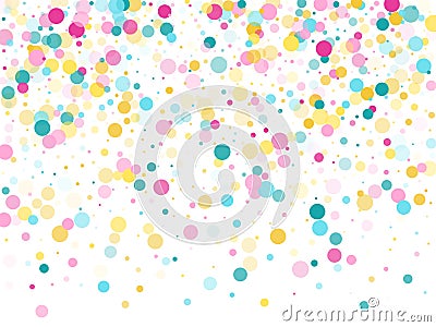 Memphis round confetti festive background in cyan blue, pink and yellow. Childish pattern vector. Vector Illustration