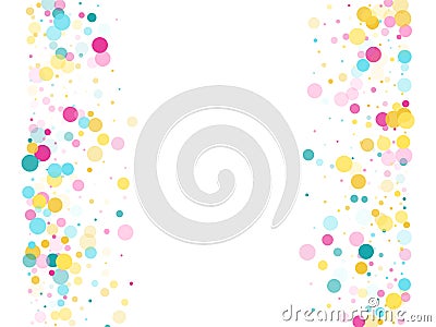 Memphis round confetti festive background in cyan blue, pink and yellow. Vector Illustration