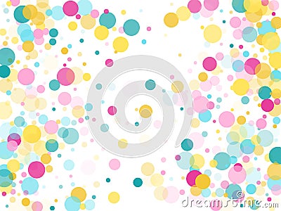 Memphis round confetti vintage background in cayn, crimson and yellow on white. Vector Illustration