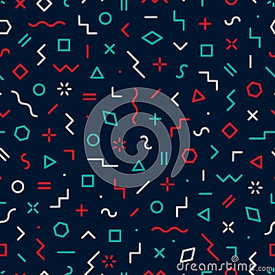 Memphis seamless pattern. Abstract geometric background. Pattern for every day design. Modern hipster elements. Graphic shapes cir Vector Illustration