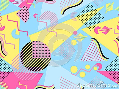 Memphis seamless pattern. Geometric elements memphis in the style of 80's. Vector Illustration