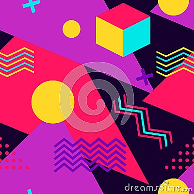 Memphis seamless pattern. Geometric elements memphis in the style of 80s and 90s. Background for wrapping paper, print Vector Illustration