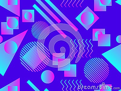 Memphis seamless pattern. Holographic geometric shapes, gradients, retro style of the 80s. Memphis design background. Vector Vector Illustration