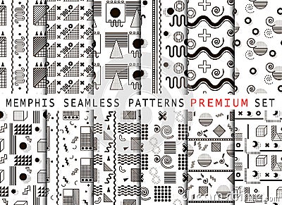 Memphis seamless pattern set Stock Photo