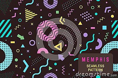 Memphis seamless pattern. Vector. Different halftone geometric shape and colorful geometric shapes seamless pattern. Vector Illustration