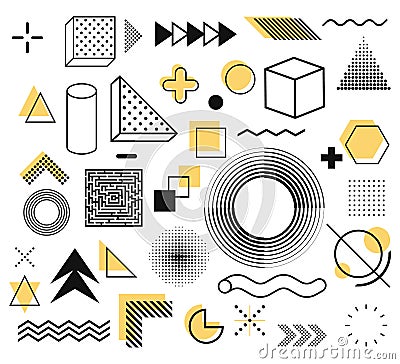 Memphis set of abstract geometric shapes. Retro elements for web vintage advertisement commercial banner billboard sale Vector Illustration