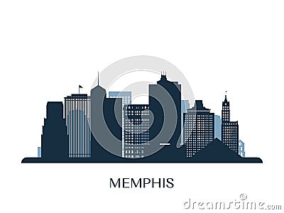 Memphis skyline, monochrome silhouette. Vector Illustration