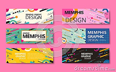 Memphis style banner collection Vector Illustration