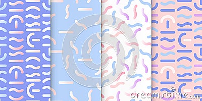 Memphis style covers set with geometric shapes and patterns. Collection of templates in trendy fashion 80-90s. Perfect Vector Illustration