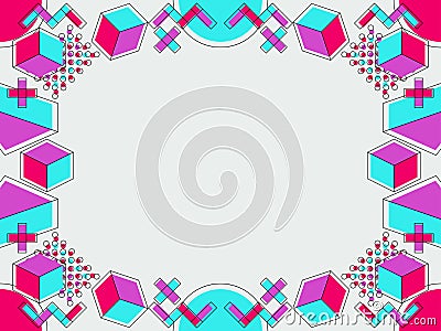 Memphis style frame. Geometric objects of the 80s. Design a template for invitations, leaflets and greeting cards. Vector Vector Illustration