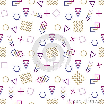 Memphis style with geometric pattern, vector illustration with geometric figures. Trendy seamless pattern. Vector Illustration