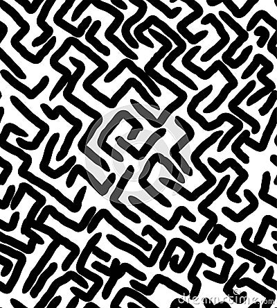 LABYRINTH MEMPHIS STYLE SEAMLESS PATTERN. GEOMETRIC ELEMENTS TEXTURE. 80S-90S DESIGN ON WHITE BACKGROUND. Vector Illustration
