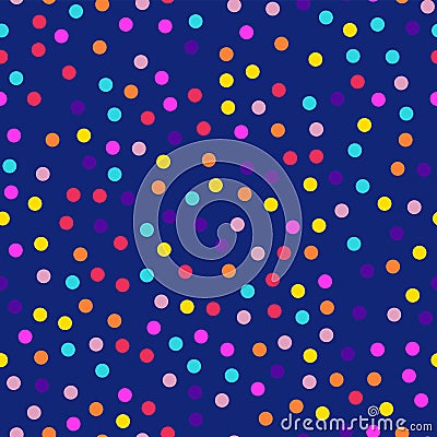 Memphis style polka dots pattern on dark blue. Vector Illustration