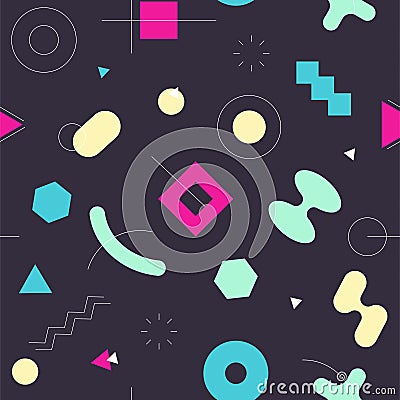 Memphis style seamless abstract geomertic pattern - modern material design background Vector Illustration