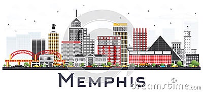 Memphis Tennessee City Skyline with Color Buildings Isolated on Stock Photo