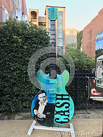 Johnny Cash Giant Fibreglass guitar. Memphis, Tennessee, USA. September 21, 2019. Editorial Stock Photo